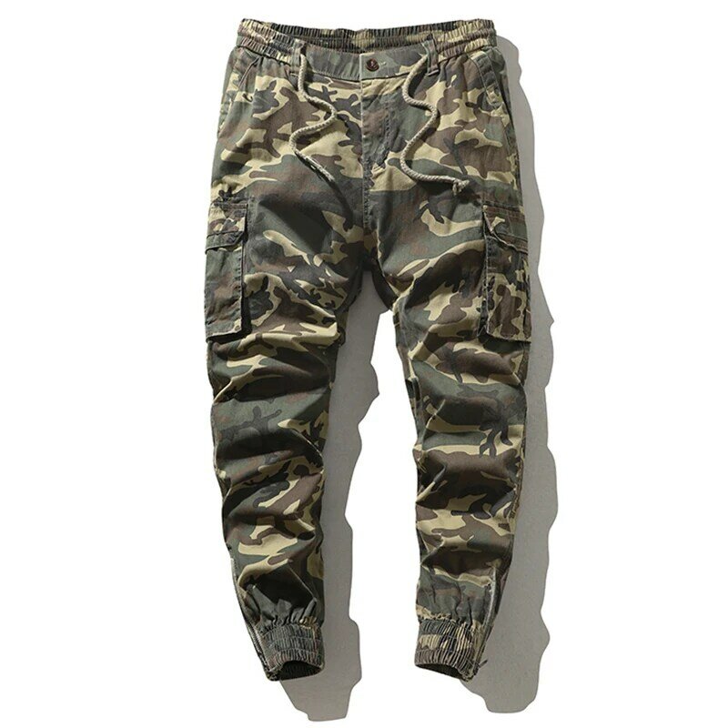 2023 Men Fashion Spring Retro Casual Tied Camouflage Cargo Pants Men Autumn Multi Pocket Water Stretch Sports Cargo Pants Men