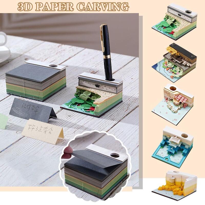 3D Memo Pad Mini Tree House Model Paper Carving Art Sticky Notes For Office Decor Pen Holder High-Grade  DIY Decorative Gifts