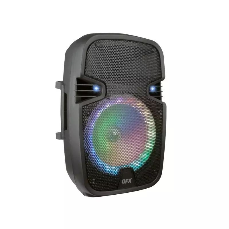QFX PBX-8074 8-дюймовый портативный вечерние Bluetooth громкоговоритель с микрофоном и пультом дистанционного управления, черный