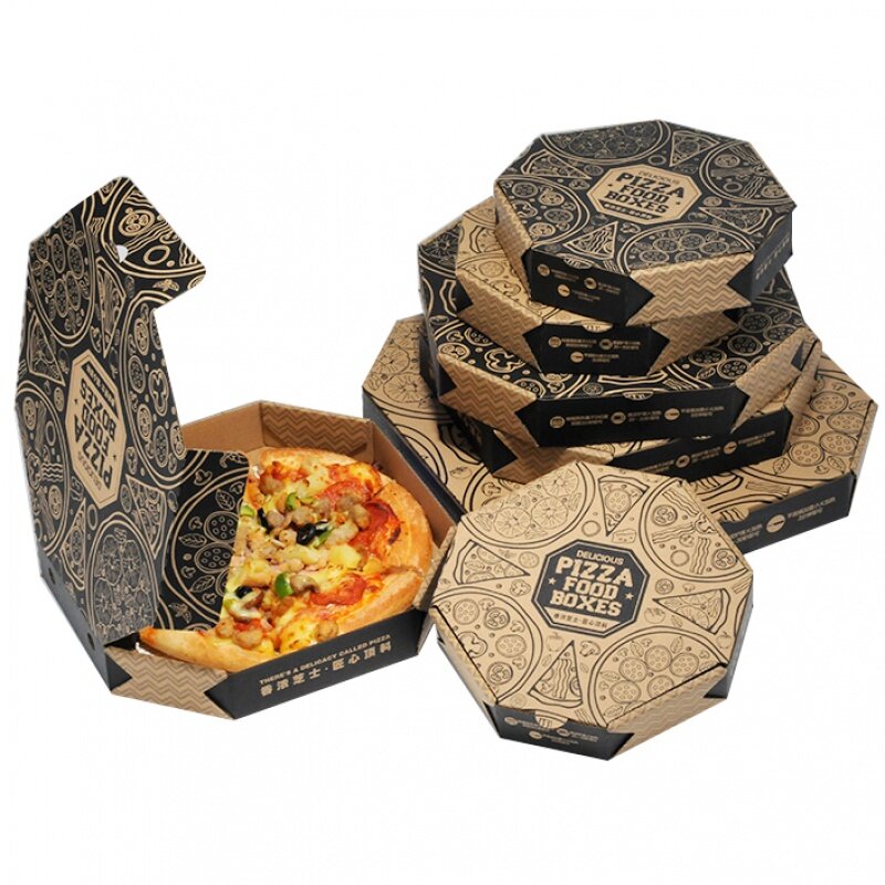 Produk kustom seruling kelas makanan desain bebas makanan kotak pizza ukuran cetak sesuai pesanan bergelombang untuk makanan pizza packagin