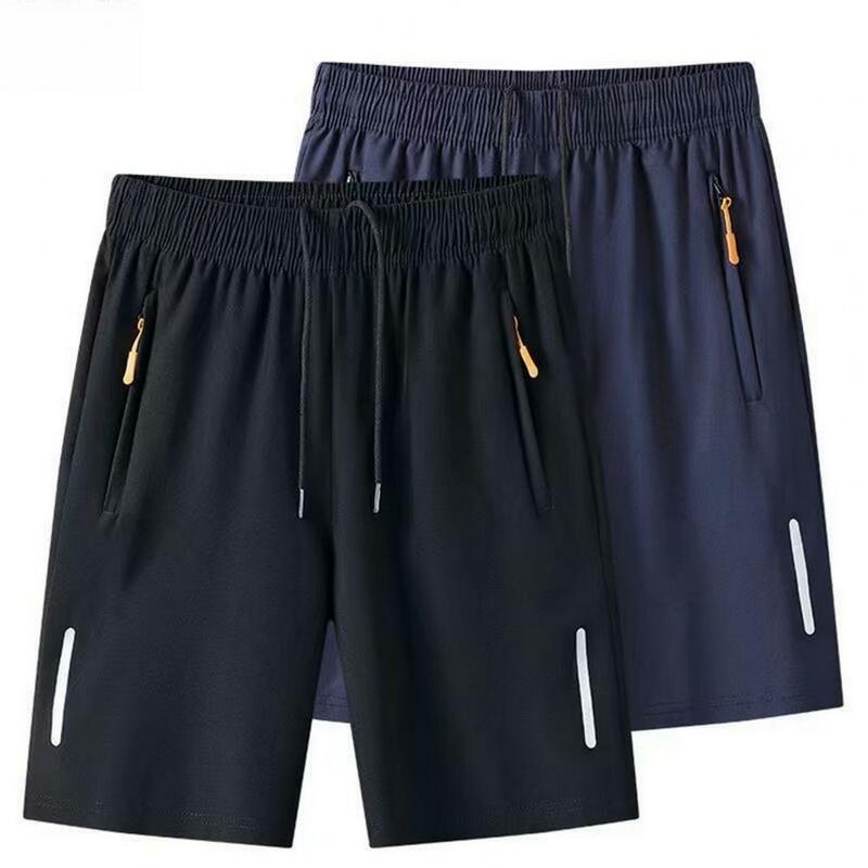 Heren Shorts Retro-Geïnspireerde Heren Knielengte Sport Shorts Met Elastische Taille Rits Zakken Plus Size Optie Voor Dragen Effen Kleur