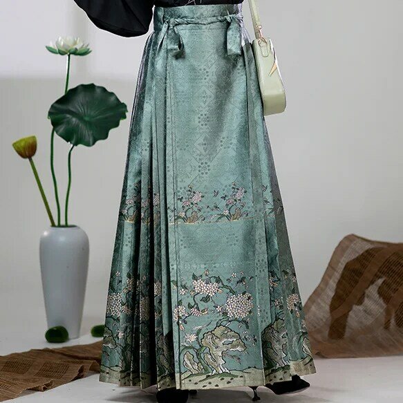 Yourqipao-saia de cavalo hanfu para mulheres, camisa e saia com decote em v estampada, chinesa, tamanho grande 2XL, moderno, conjuntos 2pcs