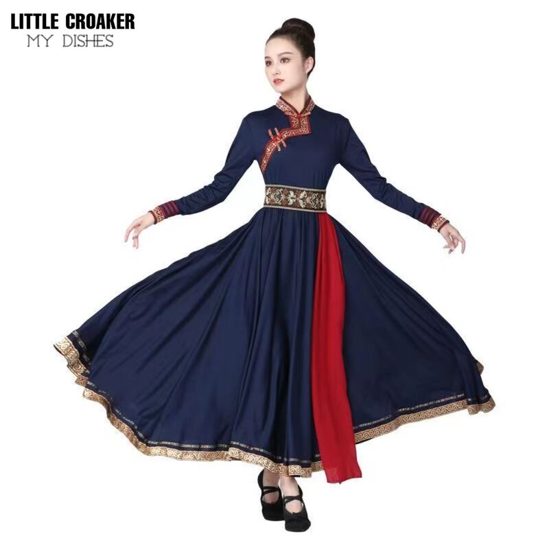 Disfraz de danza tradicional china para mujer, traje de baile clásico mongol, azul marino, Burdeos, para sala de baile