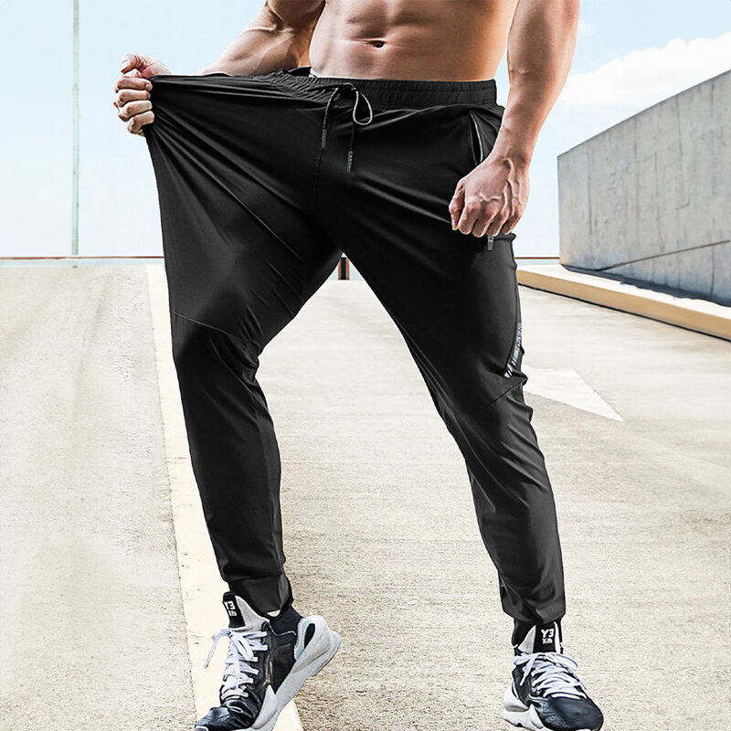 กางเกงขายาวผ้ายืดสำหรับผู้ชายกางเกงวิ่งวิ่งออกกำลังกายกลางแจ้งกางเกงสำหรับผู้ชาย busana Casual เอวยางยืดระบายอากาศได้ดีสำหรับฤดูร้อน
