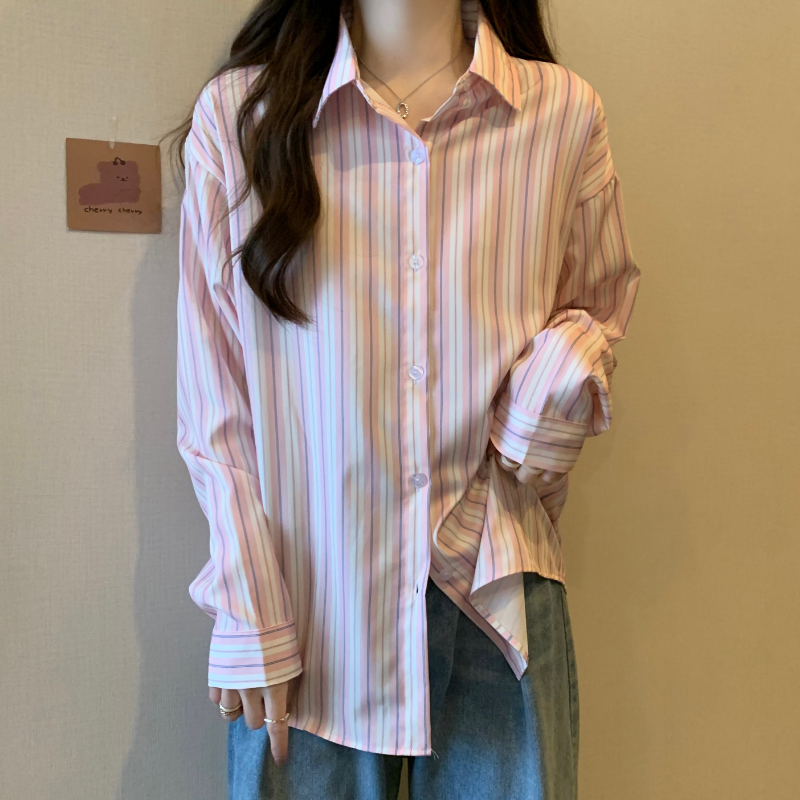 Женская рубашка с длинным рукавом DUOFAN, модная блузка в полоску, Дамская универсальная блузка с отложным воротником, весна-лето