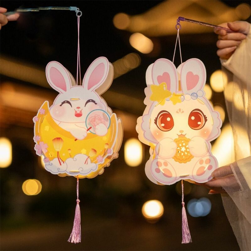 Lanterna del Festival di autunno medio fatta a mano coniglio di giada cinese bambini luminosi Kit materiale lanterna fai da te PP Cartoon Children