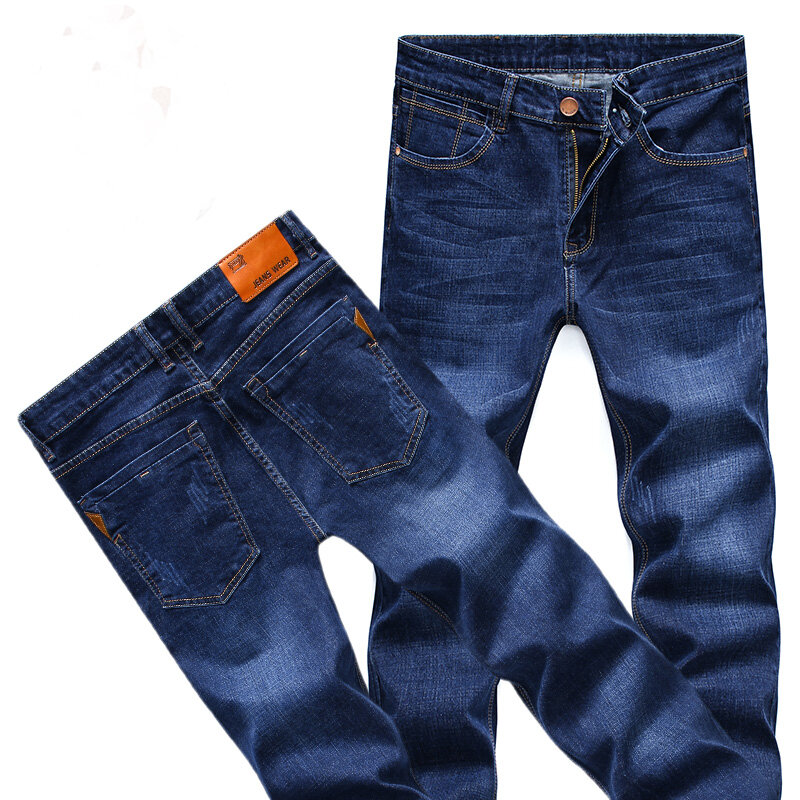 Pakaian merek Fashion musim semi pria ramping Jeans kasual bisnis musim gugur 2023 celana Denim longgar celana Jeans melar