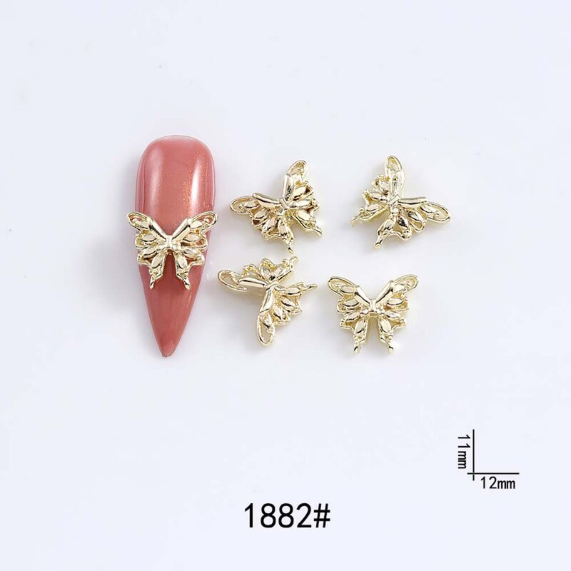 Dijes de uñas de aleación de mariposa 3D, diseño de lazo, joyería de lujo, oro, plata, hueco, accesorios de decoración de uñas, a granel, 10 unidades por lote