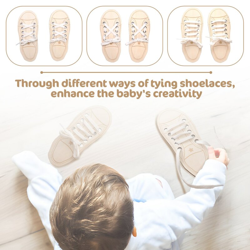 Juguete de zapato con cordones de madera para aprender a atar cordones, juguetes creativos de roscado, práctica de atar cordones, tableros educativos Montessori