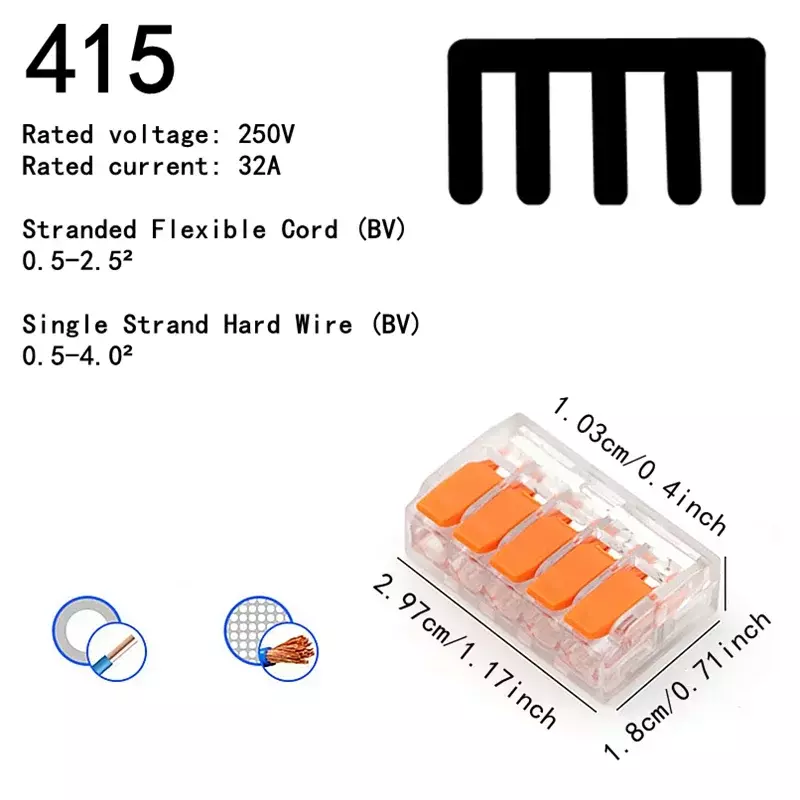 Terminais de encaixe rápido tipo laranja universal, conectores para equipamentos elétricos, conector de fio, 250V, 32A, 10-75pcs