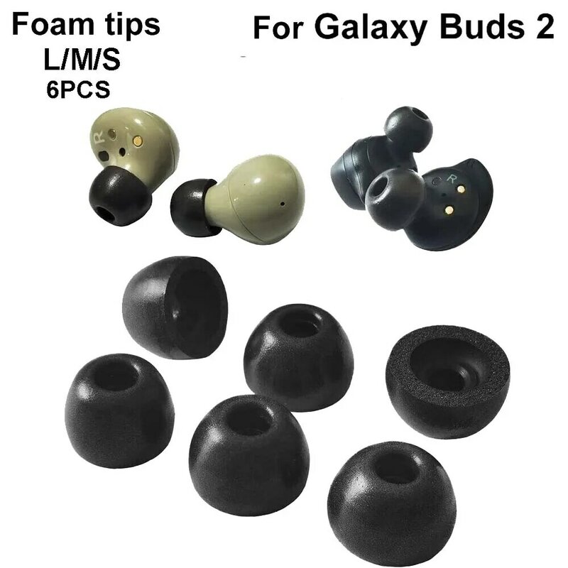 Memory Foam Ear Dicas para Samsung Galaxy Buds 2, fone de ouvido, Earbuds Eartips, L, M, S, 6pcs
