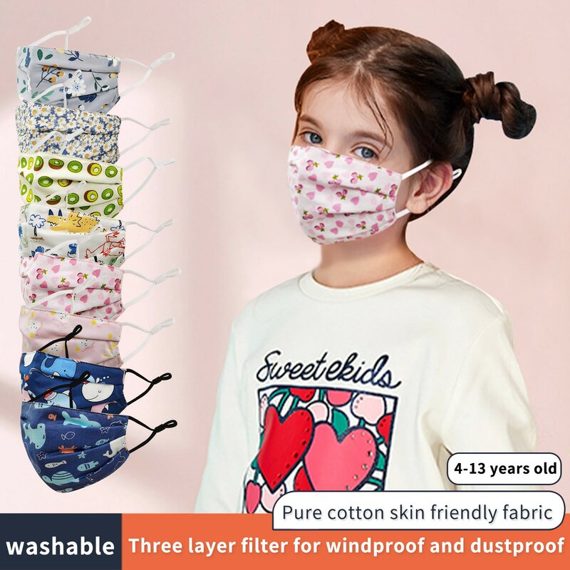 Mascarilla reutilizable con dibujos animados para niños y niñas, máscara a prueba de viento, cómoda, a la moda, de 4 a 13 años