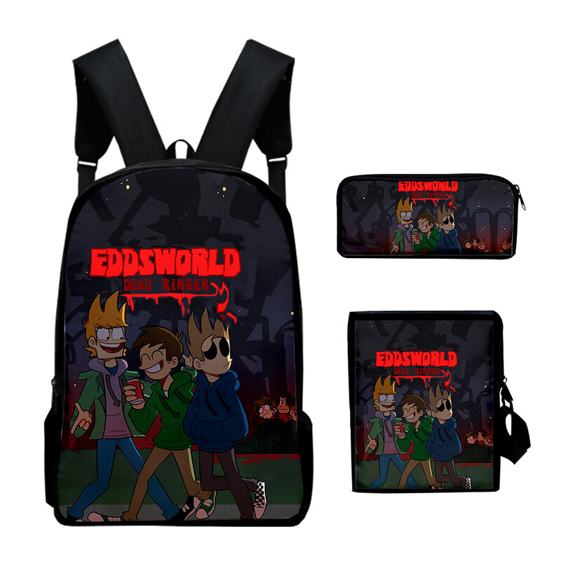 Eddsworld-Conjunto de mochilas escolares con estampado 3D para ordenador portátil, bolso de hombro inclinado, estuche de lápices, clásico, divertido, a la moda, 3 unidades