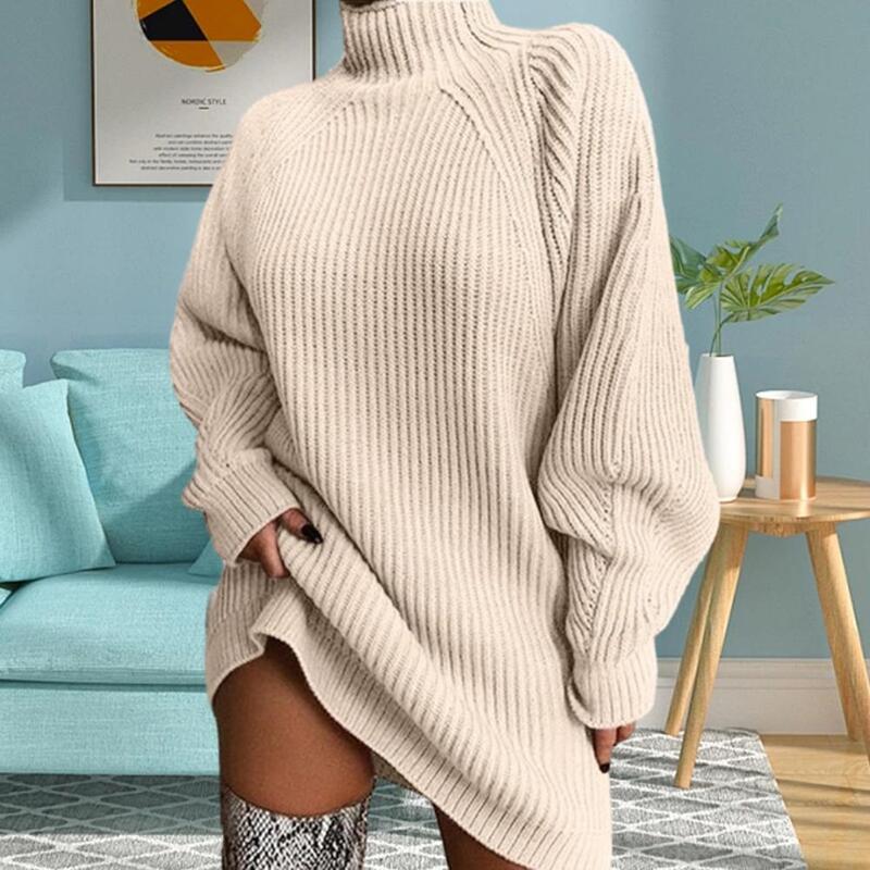 Women Sweater Dress Warm High Collar Sweater Dress Stylish High Collar Sweater Dress for Women Loose Fit Warm Elegant for Autumn