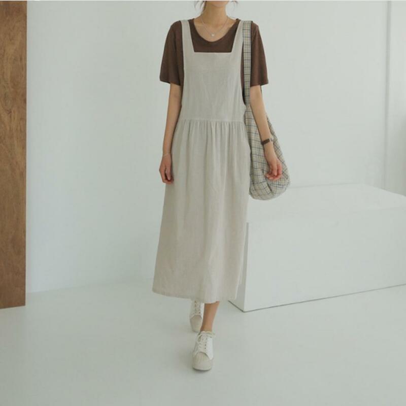 Vestido de verano de lino y algodón para mujer, ropa sin mangas, con bolsillos, talla grande, novedad de 2023