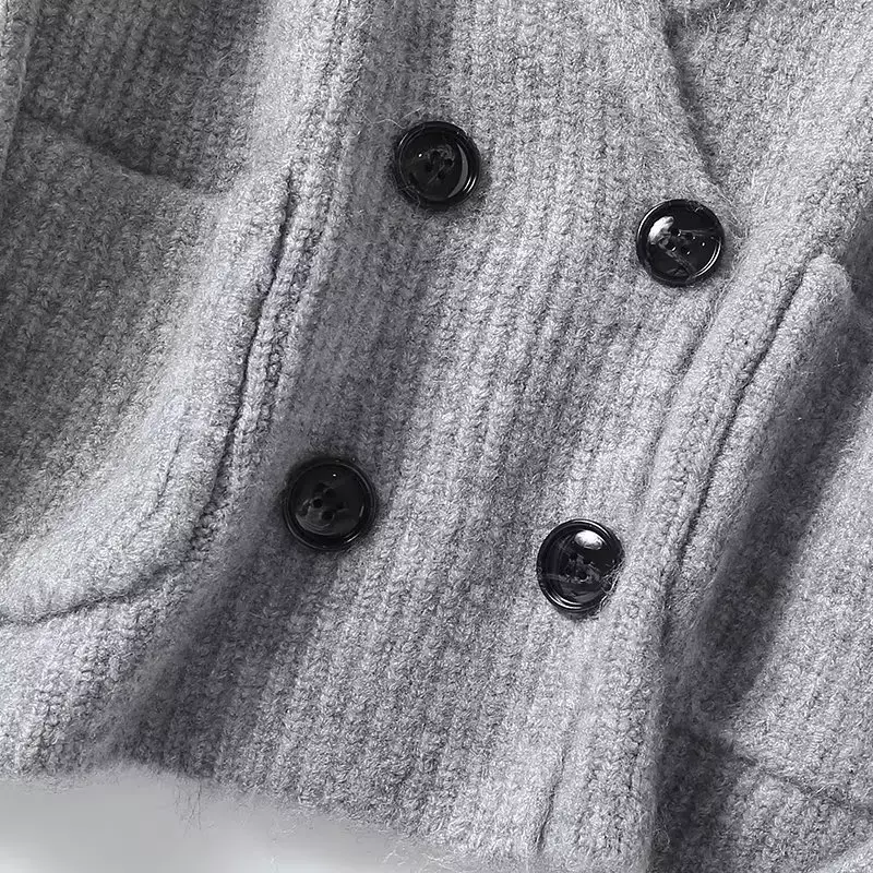 Cárdigan corto holgado con bolsillo para mujer, suéter Retro de manga larga, abrigo de doble botonadura, Top elegante, moda informal, 2023
