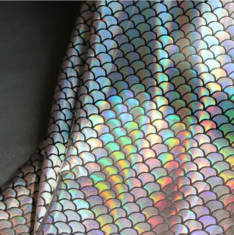 反射性のある生地145x50cm,多色魚の鱗のパターン,伸縮性のある布,DIY,背景素材,反射装飾