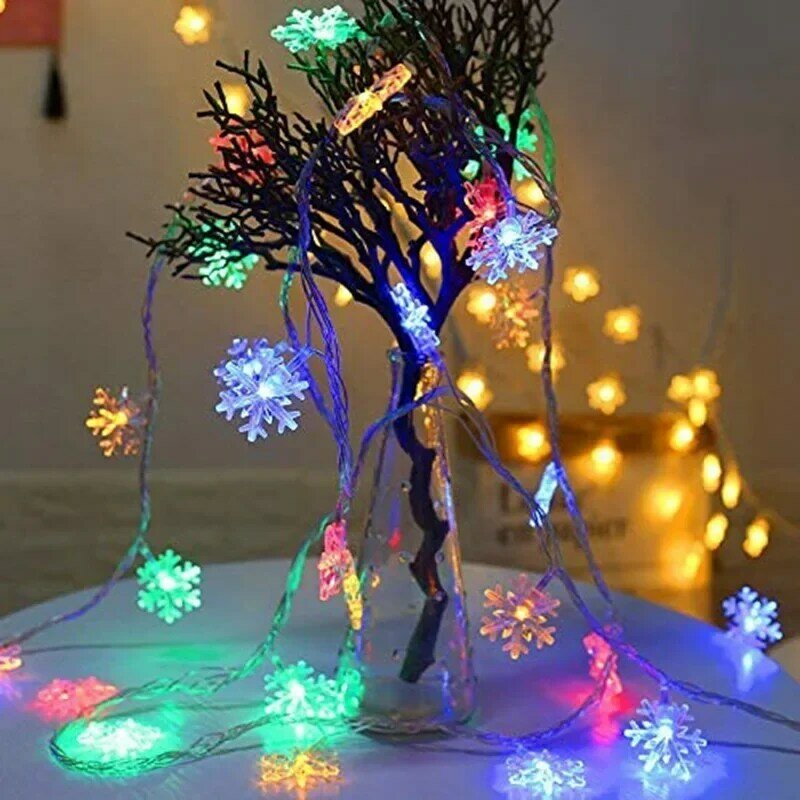 Guirnalda de luces LED de copos de nieve solares, 12m, para exteriores, Año Nuevo, árbol de Navidad, decoraciones para el hogar y el jardín