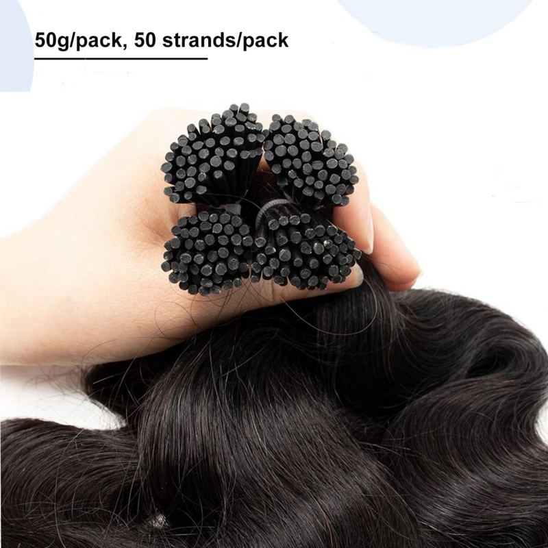 I Tips tubuh gelombang # 1B alami hitam ekstensi Brasil ekstensi rambut manusia 50 buah/pak ekstensi rambut asli 14 "-26" untuk wanita