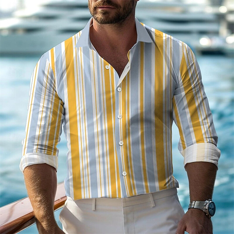 Camisas leves e elásticas confortáveis masculinas com lapela, tops elegantes, moda casual do escritório, plus size, nova, 2024