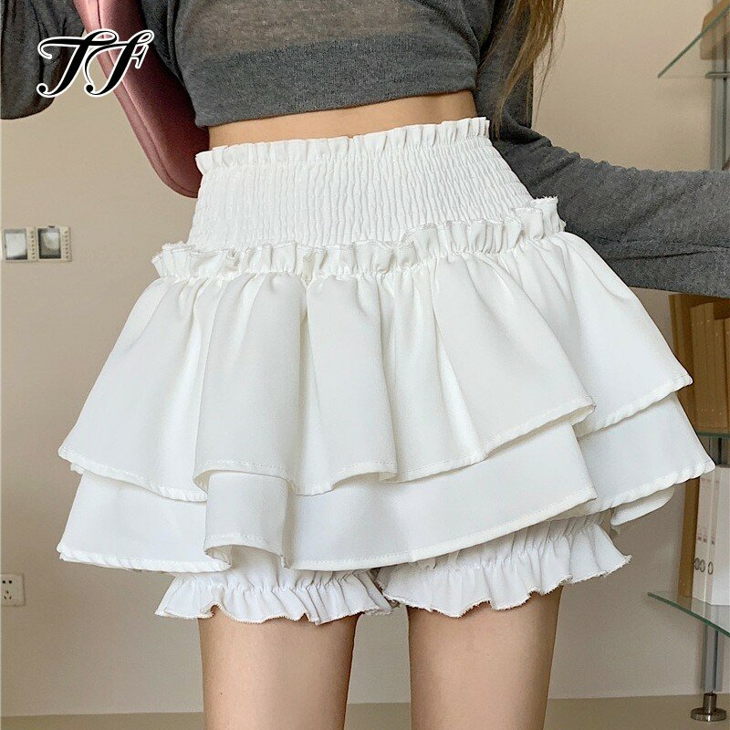 Женская Пышная юбка с завышенной талией, белая плиссированная трапециевидная мини-юбка в Корейском стиле, Y2K, лето 2024