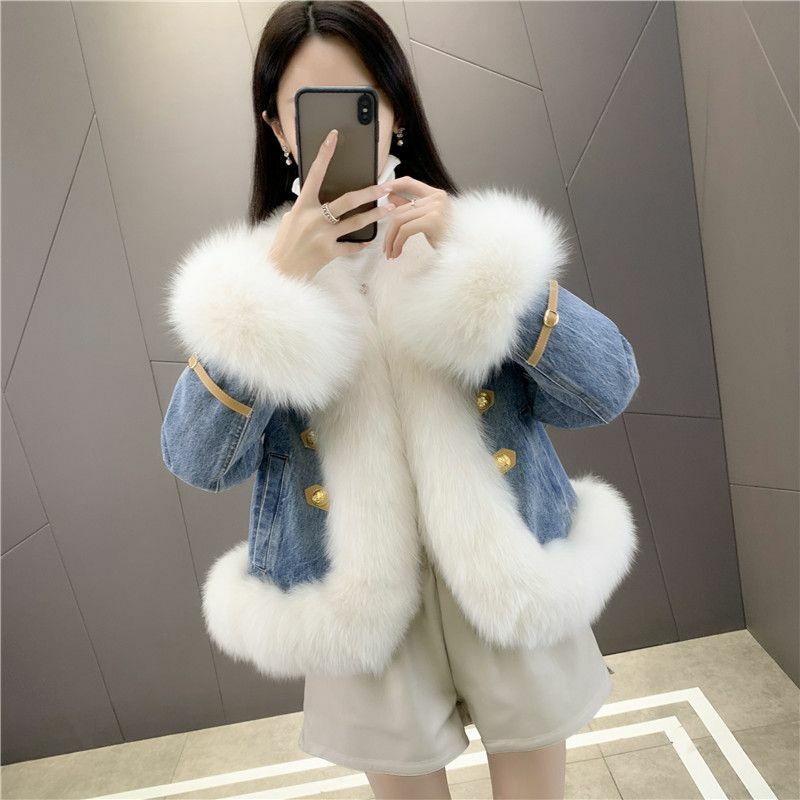 2024 inverno novo casaco de pele de raposa jaqueta feminina curto grosso moda feminina outerwear