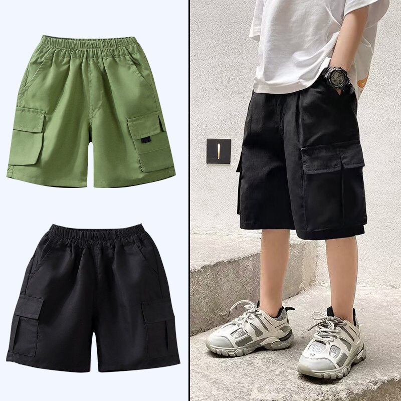 Летние повседневные модные брюки-карго для мальчиков, удобные дышащие свободные спортивные шорты для подростков, весенне-летние детские повседневные короткие брюки