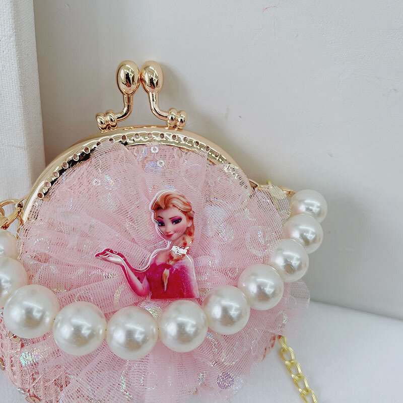 Disney-Bolso escolar de princesa de Frozen Aisha para niñas, bolso de mano con perlas, estilo occidental, bandolera de moda para bebés