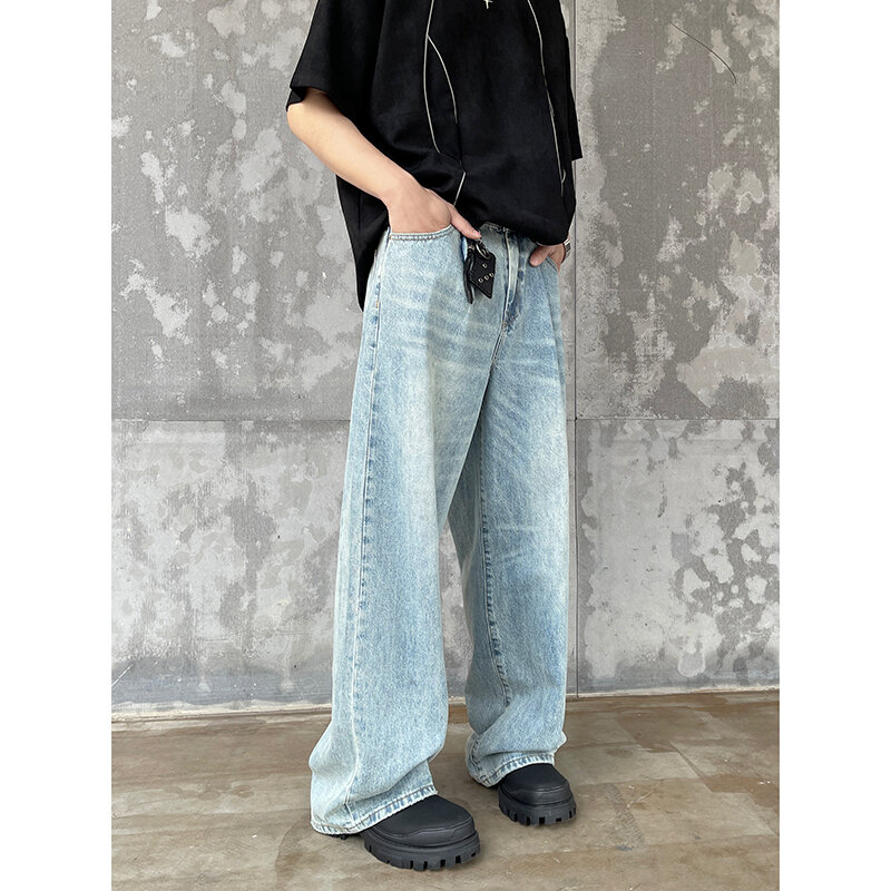 Jeans retro kaki lurus longgar baru, jeans retro kaki lurus longgar untuk musim panas 2024baru 2024