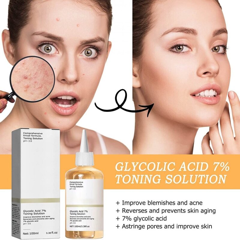 7% Glycolic Acid Toner Toning Facial Skin Care Fruit Acid Whitening Moisturizing Exfoliating Essence Remove Fade Acne Solution