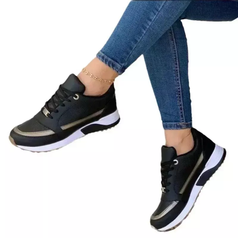 2024 jesienne nowe damskie trampki modne buty sportowe z okrągłym palcem swobodna koronka platformie damskie antypoślizgowe buty do chodzenia damskie
