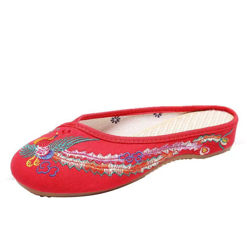 Zapatillas de lona de tacón bajo con bordado Baotou para mujer, Zapatillas de casa antideslizantes de suela suave, envío gratis, novedad de verano