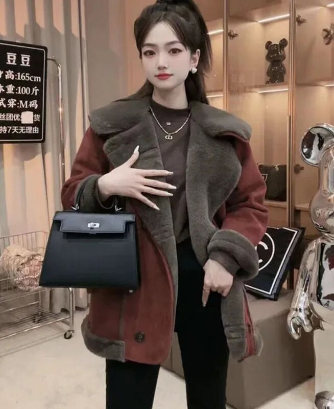 Jaket bulu kelinci terintegrasi wanita, jaket bulu kelinci versi Korea Musim Semi dan Gugur Musim Dingin 2024