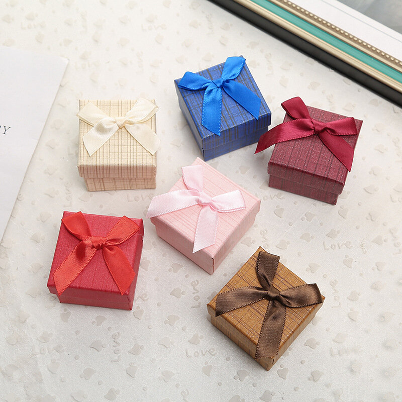 Fashion Bow Cardboard Jewelry Box Gift Jewellry Boxes for Ring Necklace Earring Jewelry Gifts Packaging with Sponge Inside