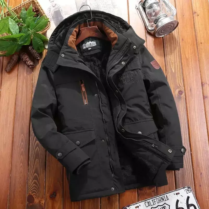 Zimowe kurtki męskie wiatrówki z polaru grube ciepłe futra męskie płaszcze w stylu Retro moda uliczna z kapturem męskie kurtki przeciwdeszczowe 6XL