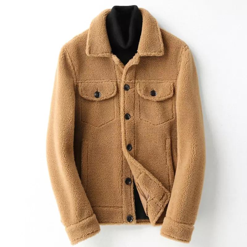 Ayunsue grão sheep shearling jaqueta roupas masculinas casaco de pele de pele all-in-one jaqueta de couro masculino lã de cordeiro outerwear inverno