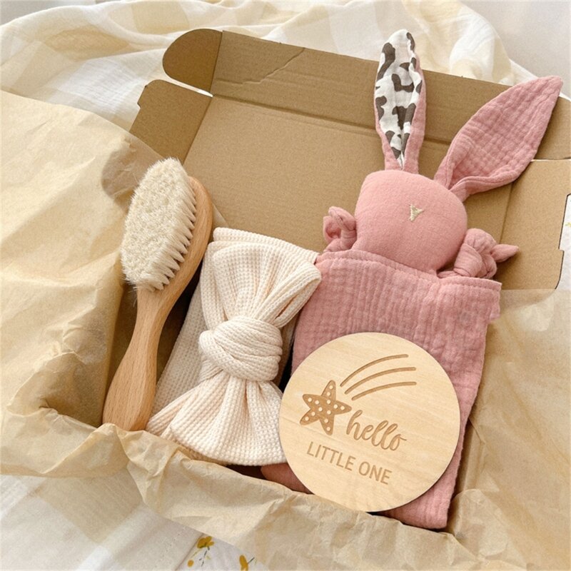 Baby Soother Appease Towel Milestones Card Set with Hairband Newborn Shower Gift for Memorable Photos Taking G99C