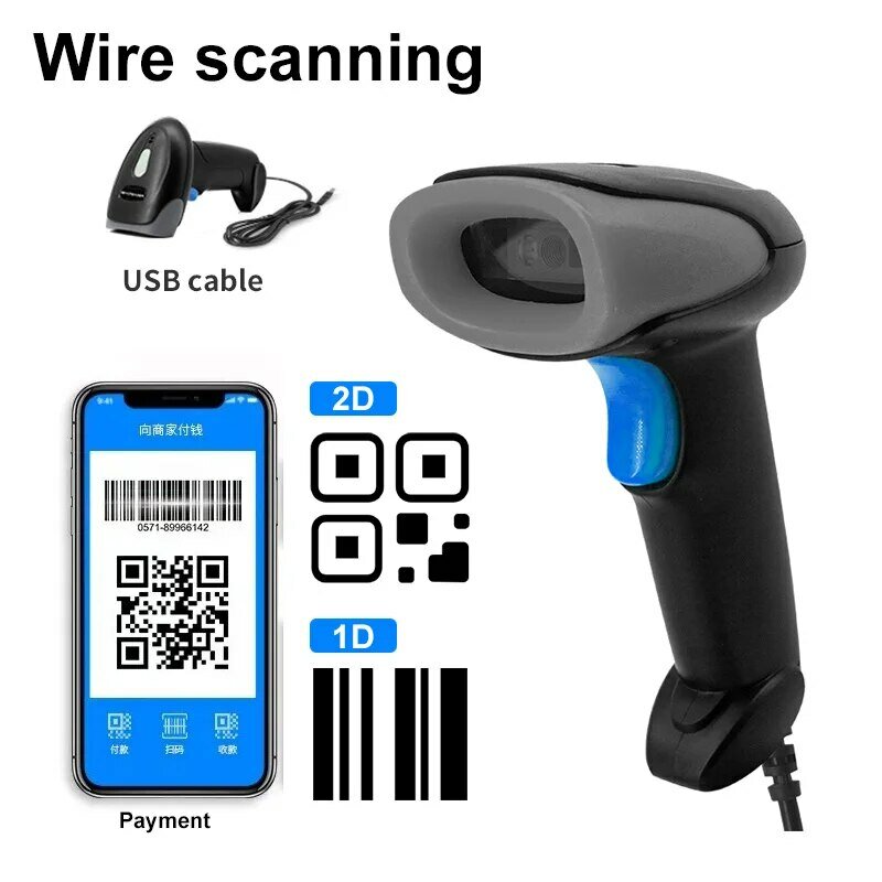 U20 1d/2d Supermarkt Barcode-Leser USB-Kabel Handheld Lager Barcode QR-Code-Scanner cmos Bild Hochgeschwindigkeits-Decodierung