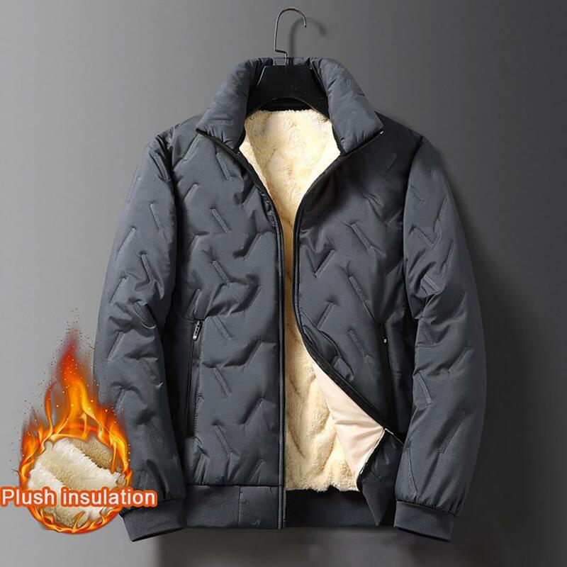 남성용 재킷 목 보호 두꺼운 플러시 패딩, 지퍼 클로저 카디건, 방풍 다운 코트, 겨울 코트, 가을