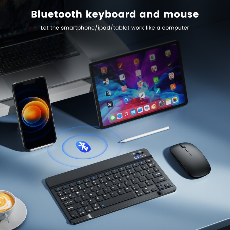 Teclado y ratón inalámbricos para Ipad, miniteclado con Bluetooth, español, ruso, Android, para tableta, teléfono, Ipad Pro 12