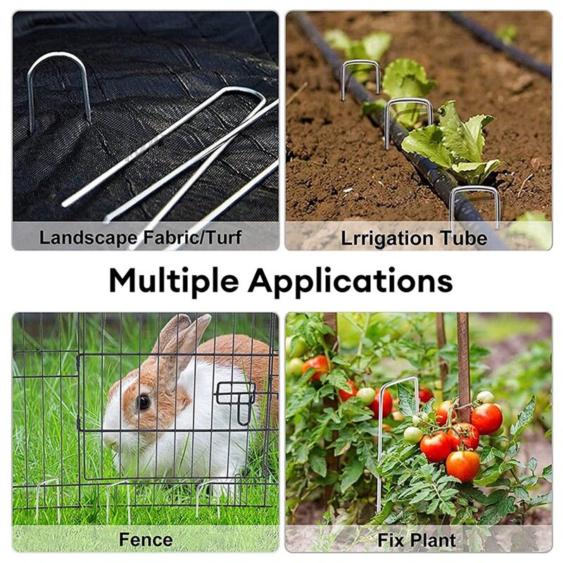 U Shaped Spikes fixos para jardinagem, Landscape Spikes, Ground Pin, Securing Pegs, fácil instalação, fácil de instalar, 200PCs