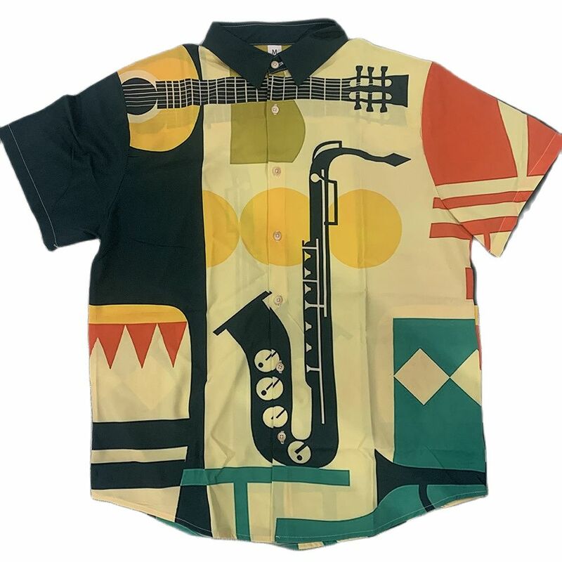 Camisas hawaianas para hombre, camisas informales con estampado 3D de instrumentos musicales, blusas holgadas de manga corta para playa