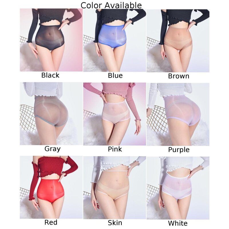 Women Oil Shiny Glossy Underwear Sheer Underpants High Waist Sexy Briefs Elastic Knickers Ladies G-string Thong