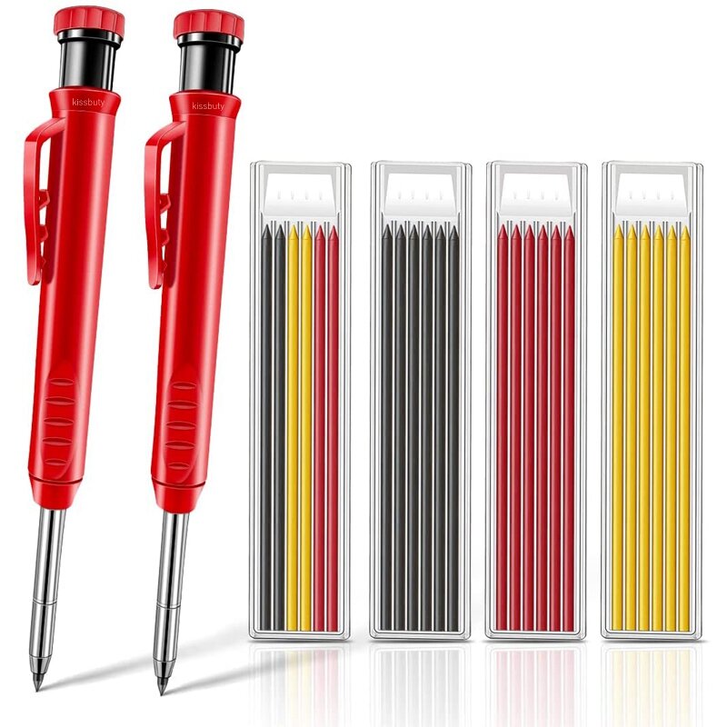 Conjunto de lápis de carpinteiro sólido com 6 ligações de recarga apontador embutido ferramenta de marcação carpintaria buraco profundo lápis mecânico