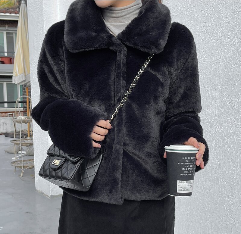 Chaqueta de manga larga de piel sintética para mujer, abrigo informal de un solo pecho, Color liso, ropa de abrigo cálida y peluda, Otoño e Invierno