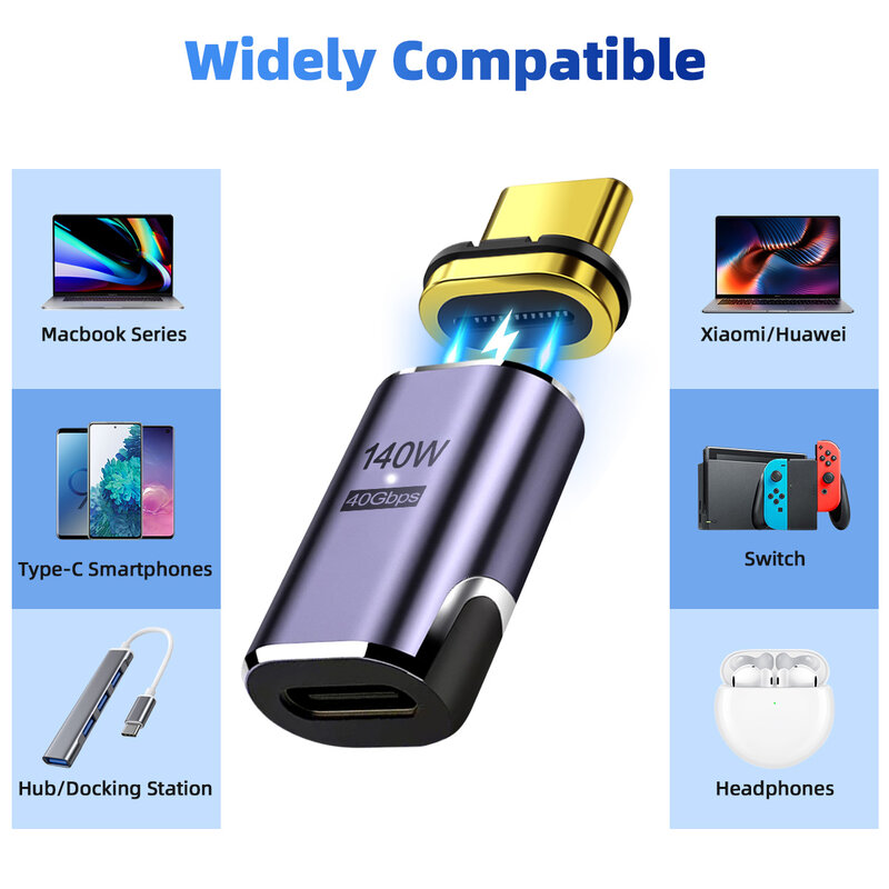 Thunderbolt 3 – câble convertisseur magnétique USB type-c OTG vers 140, USB-C W, 40Gbps, Charge rapide, 8K @ 60Hz