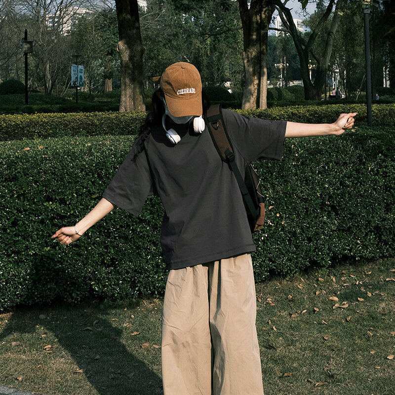 Raglan-T-shirt à manches courtes pour femmes, pull astronomique superposé simple, haut à col rond, coton, document uni, été, 2024