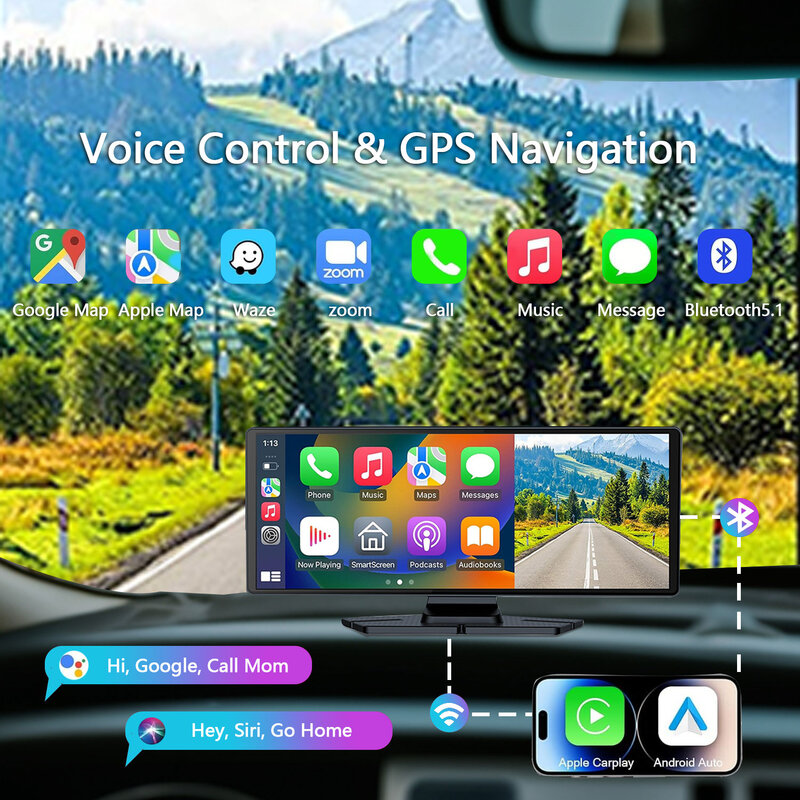 Автомобильный умный экран KQQ 10,26 дюйма с 4K видеорегистратором Carplay Android автомобильный портативный автомобильный стерео сенсорный экран автомобильный мультимедийный плеер