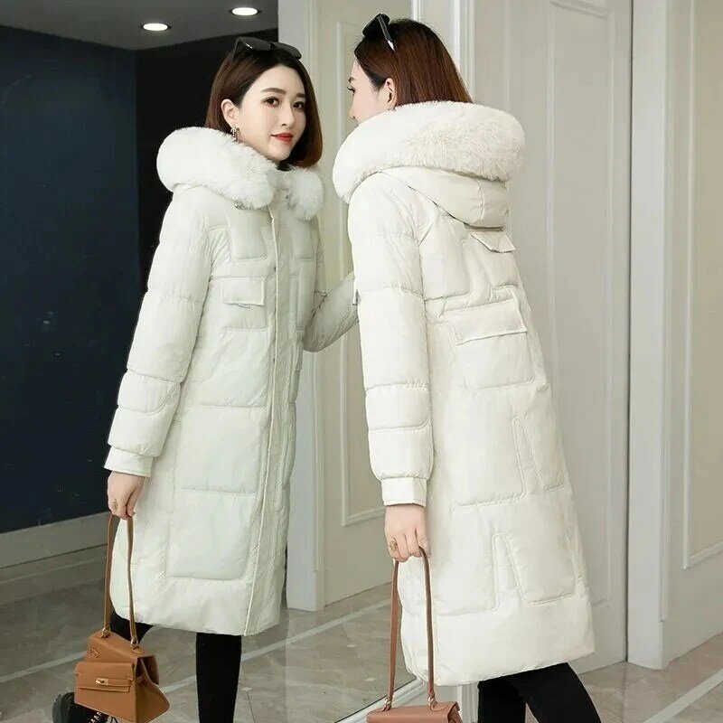 Winter 2023 New Down Cotton-Padded Jacket Women's Long Over-The-Knee Coat  Warm Slim  Hooded Casual Fashion Zipper Outcoat