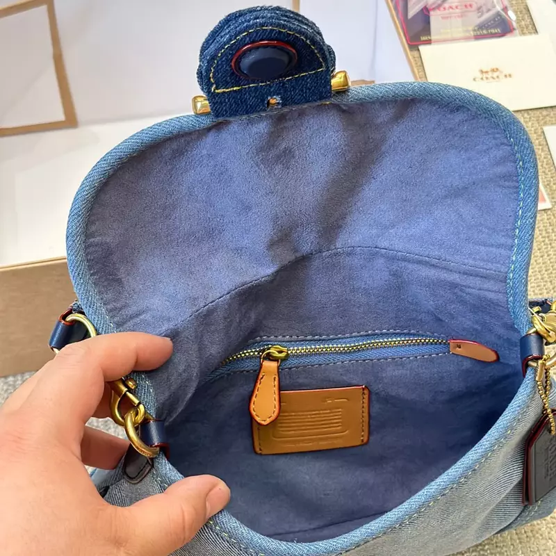 Elegante Denim Bag com caixa para mulheres, Designer Shoulder Bag, AAAA, alta qualidade